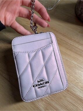 Coach Quilted Leather Card Holder Keychain - Pale Pink